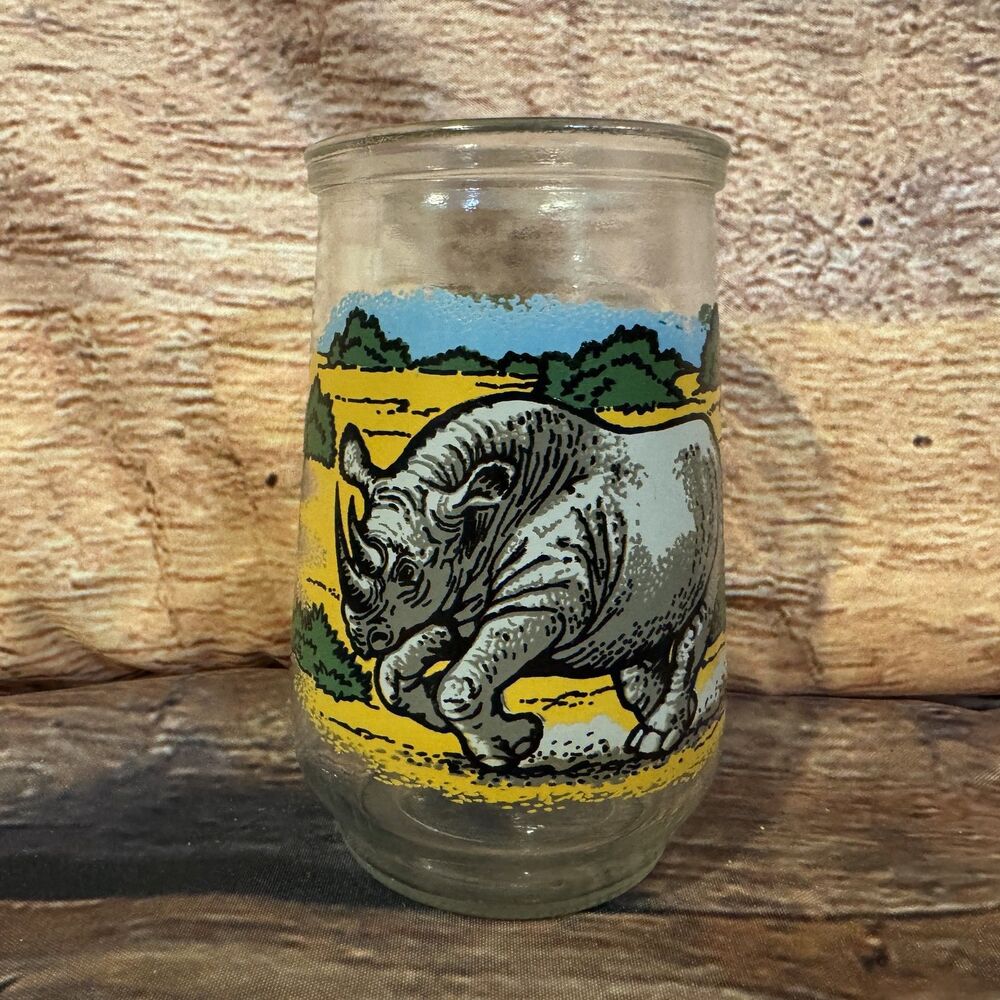 Vintage Welch's WWF Black Rhino Endangered Species Juice Glass Tumbler